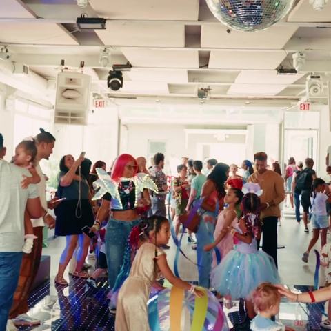 Families with toddlers and kids on the LED dance floor at Bogart House
